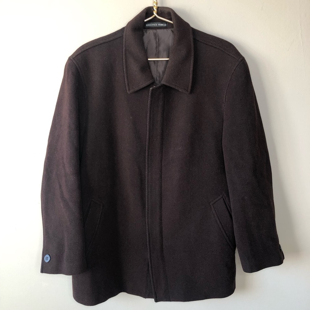 Men's Vintage Brown Cashmere Wool Casual Lightweight Coat Jacket L
